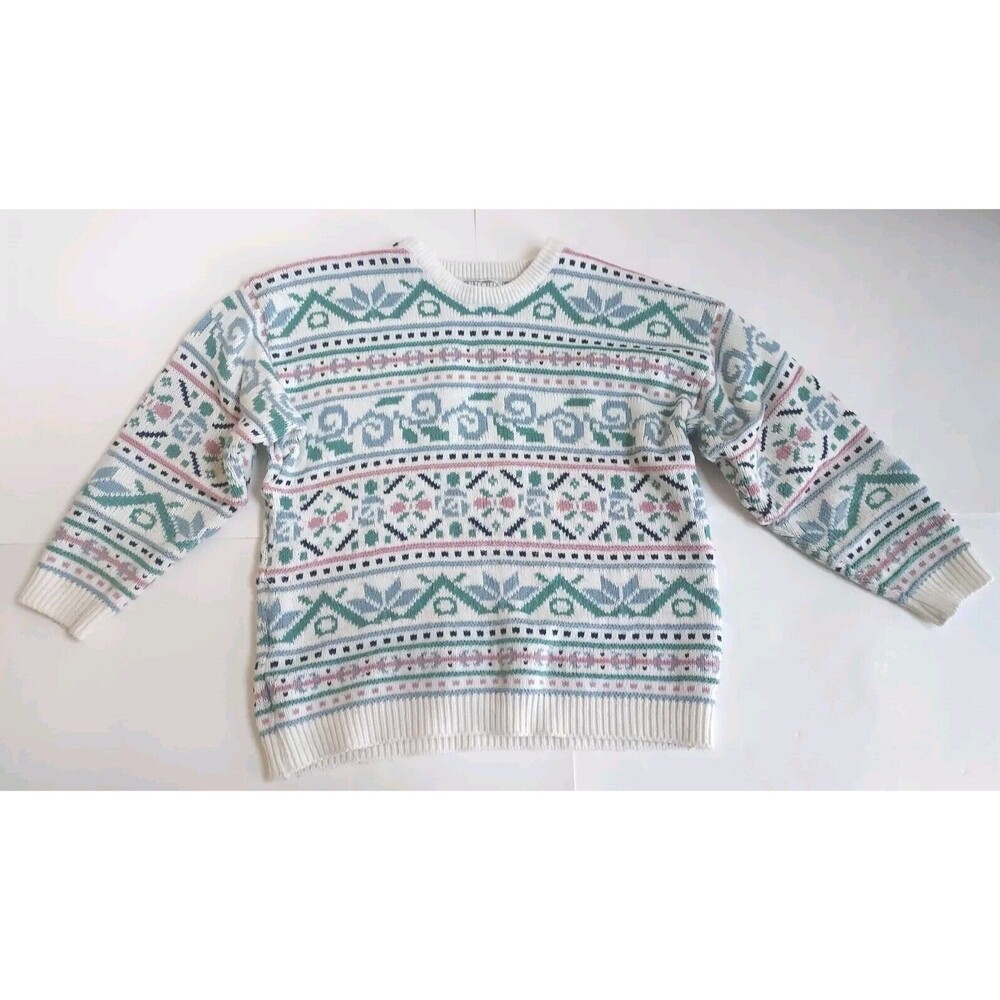 Ladies Vintage 1990s Gina Peters Sport Graphic Print Crewneck Sweater Size L